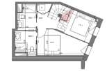 This floor plan showcases a thoughtfully designed layout with two bedrooms (CH 1 and CH 2), each offering distinct dimensions.
