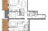 This floor plan showcases a well-designed apartment with three bedrooms (CH 1, CH 2, CH 3), offering ample living space.