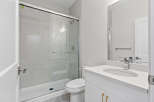 This modern bathroom features a sleek, minimalist design, perfect for a contemporary home.
