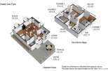 This floor plan showcases a charming chalet with well-defined spaces across two floors.