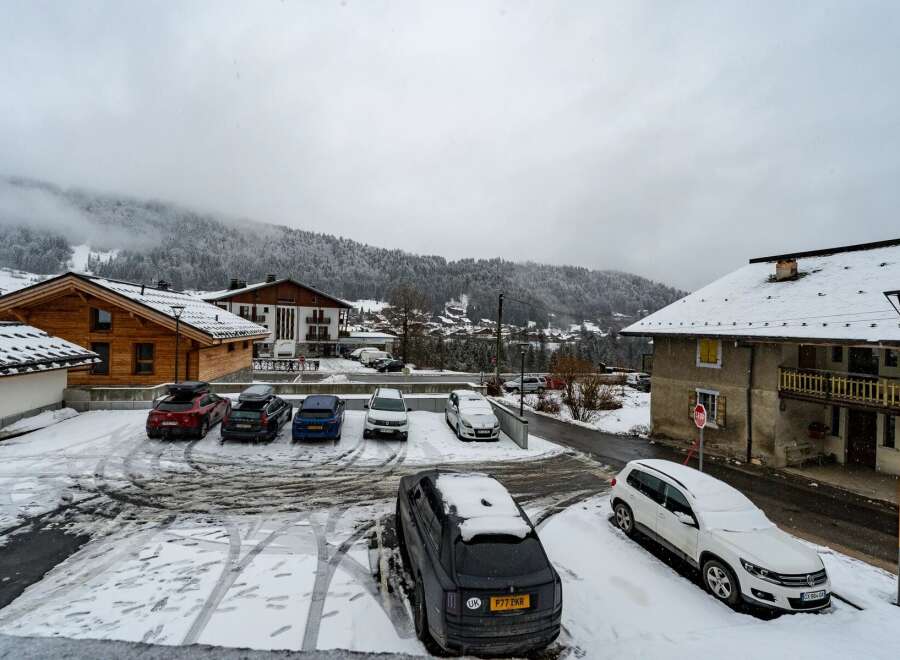 Nestled in a picturesque winter wonderland, this property offers stunning views of snow-covered mountains and charming chalets.