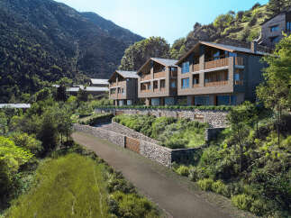 Discover luxury living in these stunning stone-clad villas nestled in a serene mountain setting.