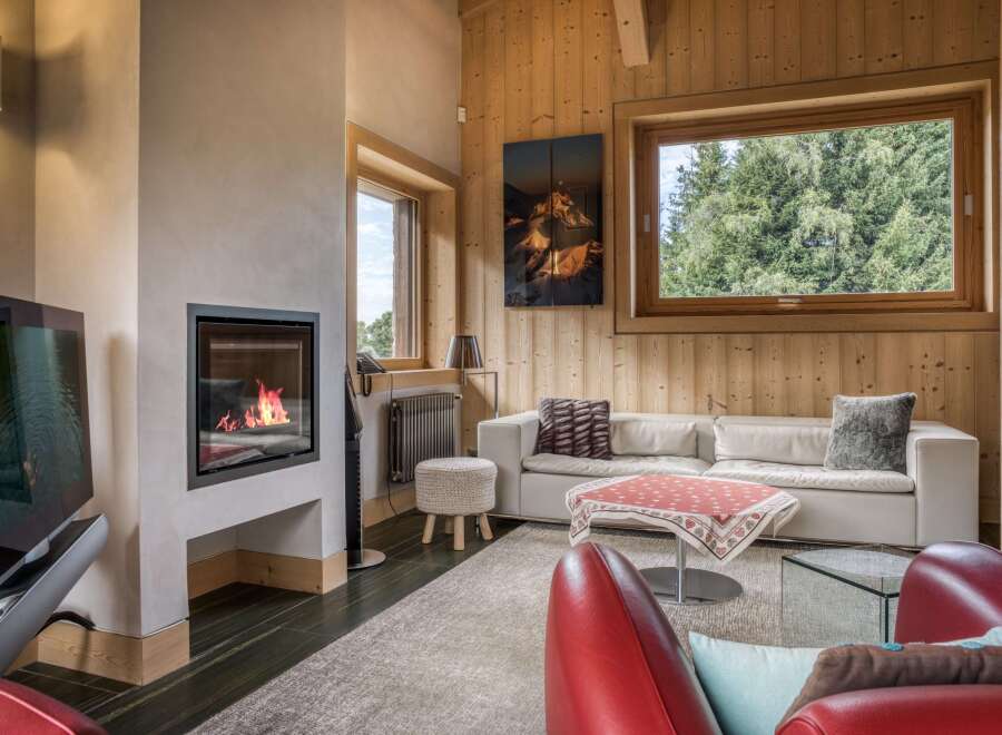 Discover the cozy ambiance of this inviting living room, featuring a modern fireplace as its focal point.