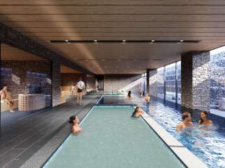 Discover unparalleled luxury in this property's indoor pool and spa area.