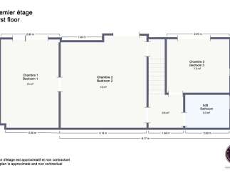 This floor plan showcases a well-designed first floor with three bedrooms and a bathroom.