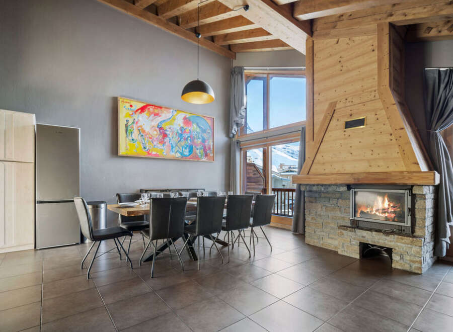 This stunning property boasts a cozy fireplace, perfect for chilly evenings.