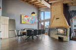 This stunning property boasts a cozy fireplace, perfect for chilly evenings.