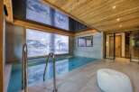 Indulge in luxury with this stunning indoor pool, featuring a captivating polar bear mural that transports you to a serene winter wonderland.