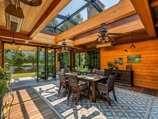 Experience luxury and tranquility in this stunning outdoor dining space.
