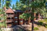 Nestled amidst lush greenery, this stunning property boasts a warm, inviting exterior with multiple levels of balconies.