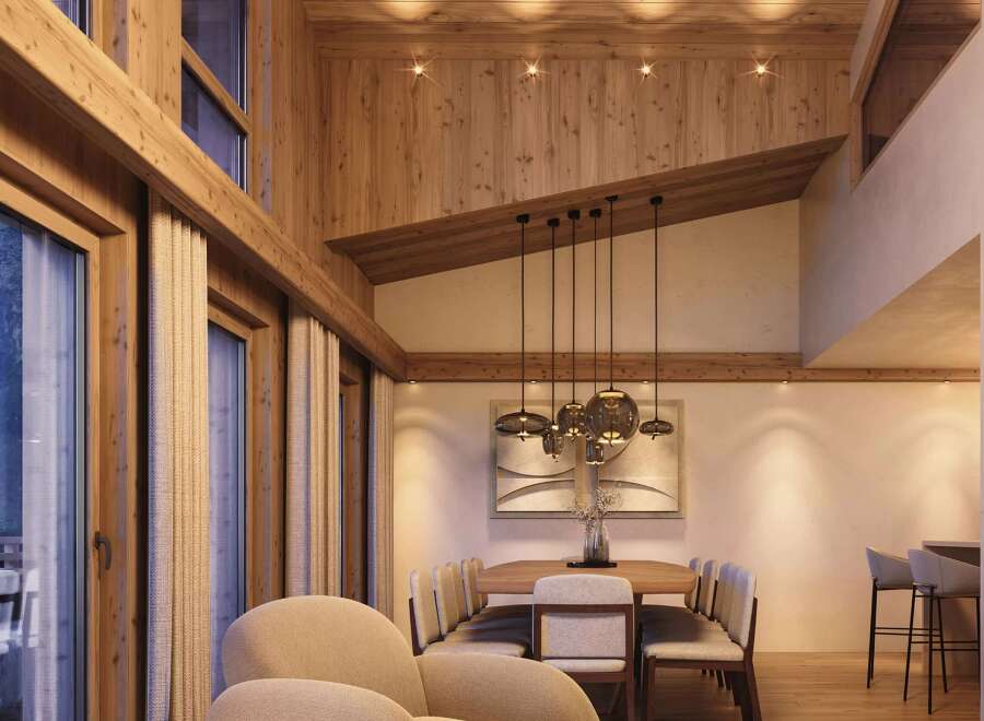 Experience luxury living in this stunning property, showcasing exquisite wooden architecture and a warm, inviting ambiance.