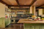 This stunning kitchen boasts a unique blend of classic and modern design elements.
