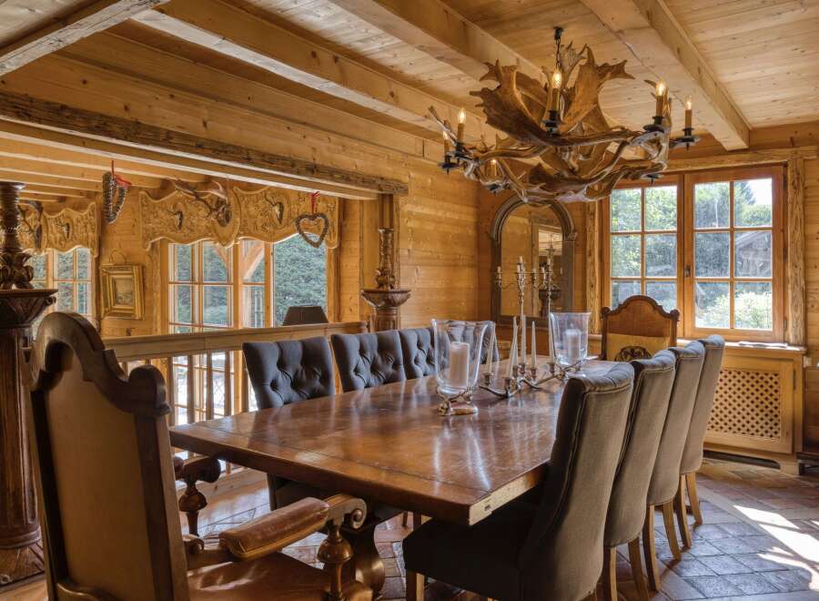 Step into rustic elegance with this stunning dining room.