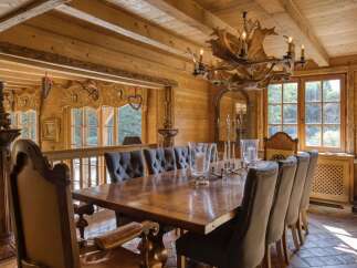 Step into rustic elegance with this stunning dining room.