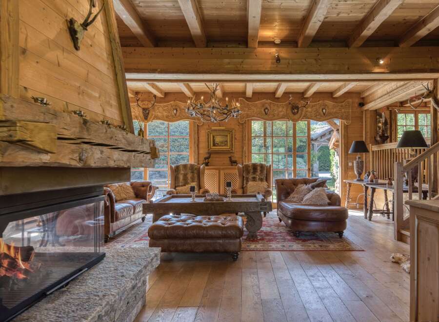 Step into rustic luxury with this stunning chalet-style living room.
