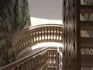 Experience the beauty of nature with this stunning wooden staircase design.