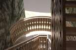 Experience the beauty of nature with this stunning wooden staircase design.