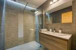 Step into a modern bathroom oasis.