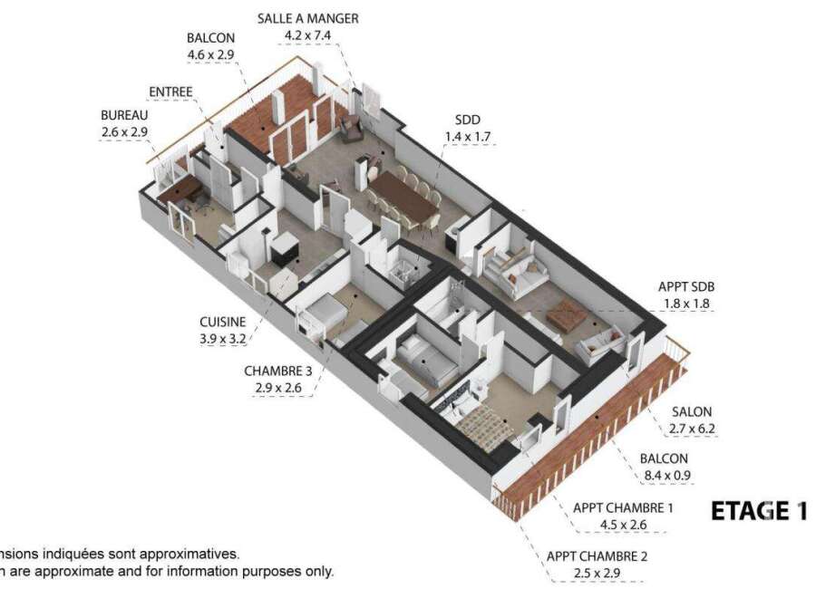 Discover this stunning apartment layout, featuring a spacious living area and well-defined zones.