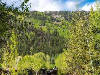 Nestled amidst a lush, verdant landscape, this property offers breathtaking views of a mountain and a cable car.