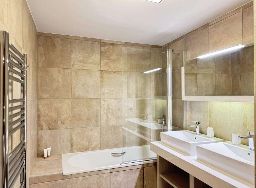 Step into a modern bathroom oasis.