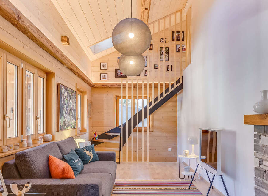 Experience the warmth of this stunning wooden interior, perfect for a cozy living space.
