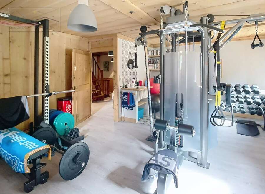 This home gym offers a dedicated space for fitness enthusiasts.
