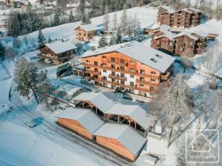 Discover a stunning alpine property nestled in a picturesque winter wonderland.