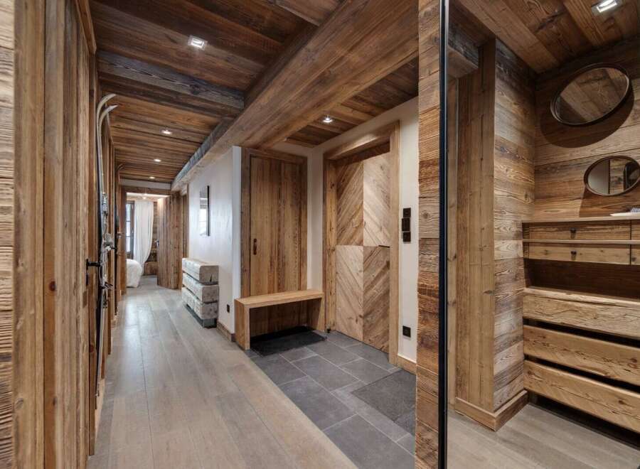 Step into rustic elegance with this stunning hallway.