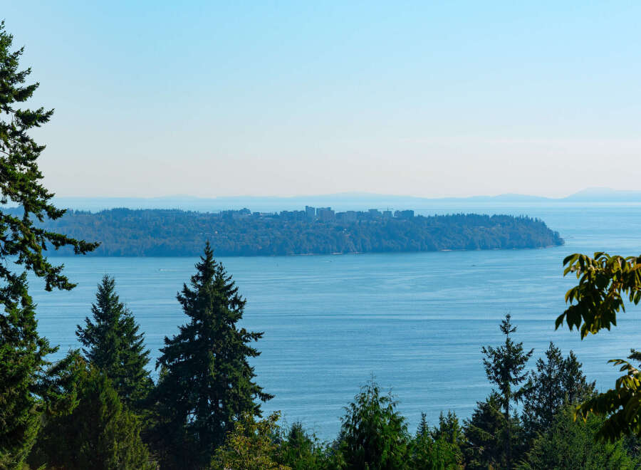 Enjoy breathtaking views of the water and lush greenery from this stunning property.