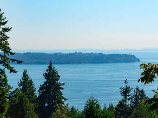 Enjoy breathtaking views of the water and lush greenery from this stunning property.