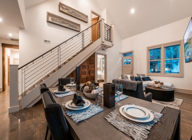 This stunning modern home boasts an open floor plan, perfect for entertaining.