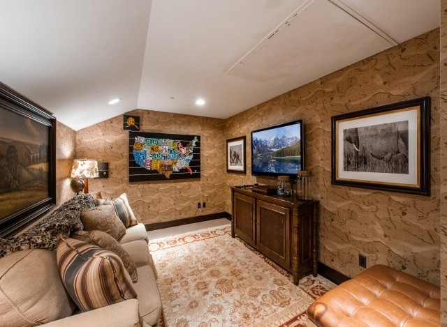 Cozy mountain getaway with a dedicated media room.