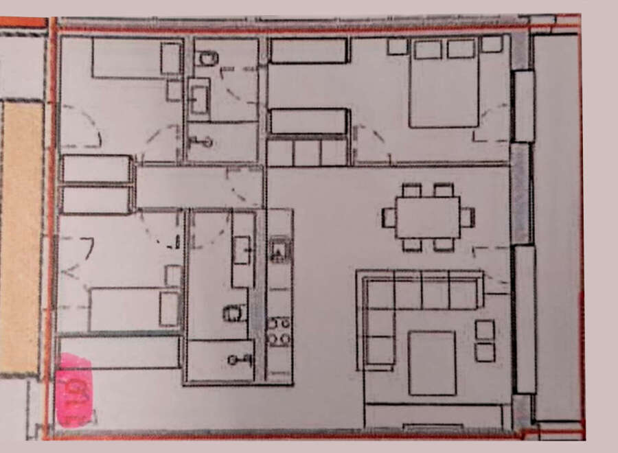 Discover the perfect layout for your dream home! This floor plan showcases a well-designed space, featuring multiple bedrooms, a modern kitchen, and a spacious living area.
