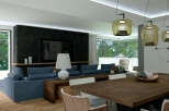 This stunning living space boasts a modern design with a focus on comfort and style.