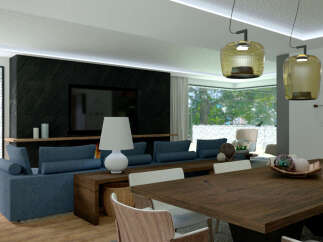 This stunning living space boasts a modern design with a focus on comfort and style.