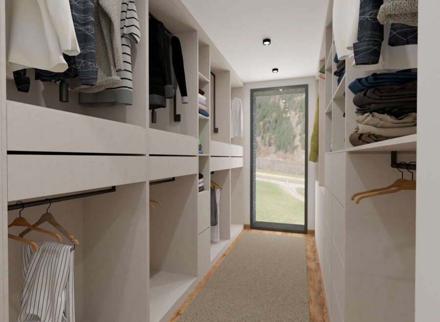 Step into luxury with this stunning walk-in closet, designed for the ultimate in organization and style.