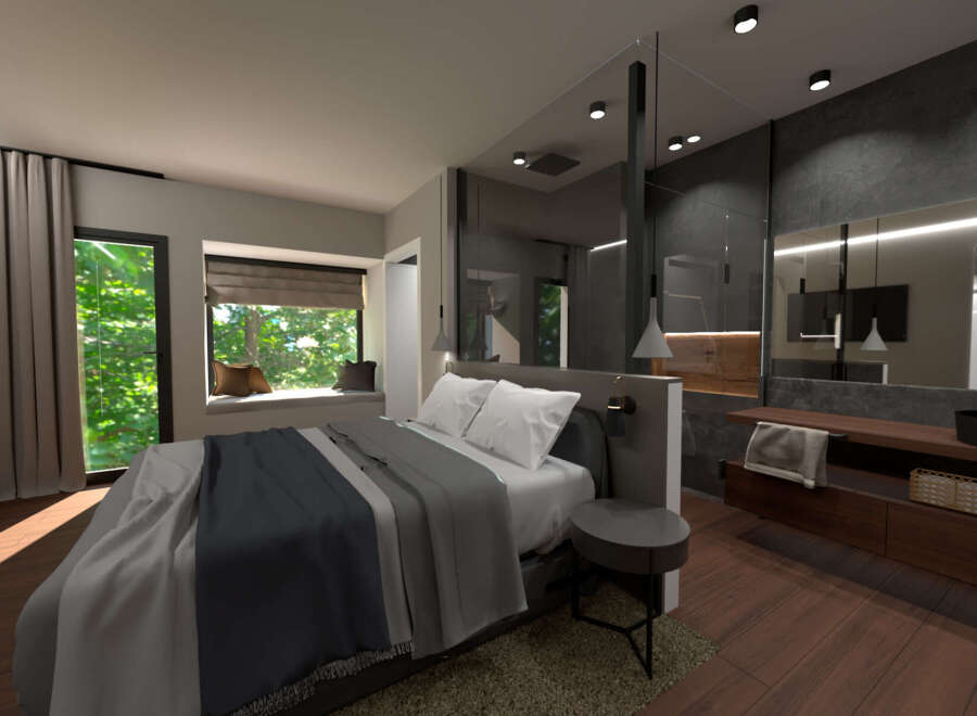 Experience luxury living in this stunning bedroom, featuring a modern design and high-end finishes.