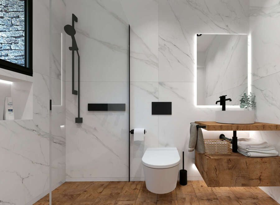 Experience modern luxury in this stunning bathroom.