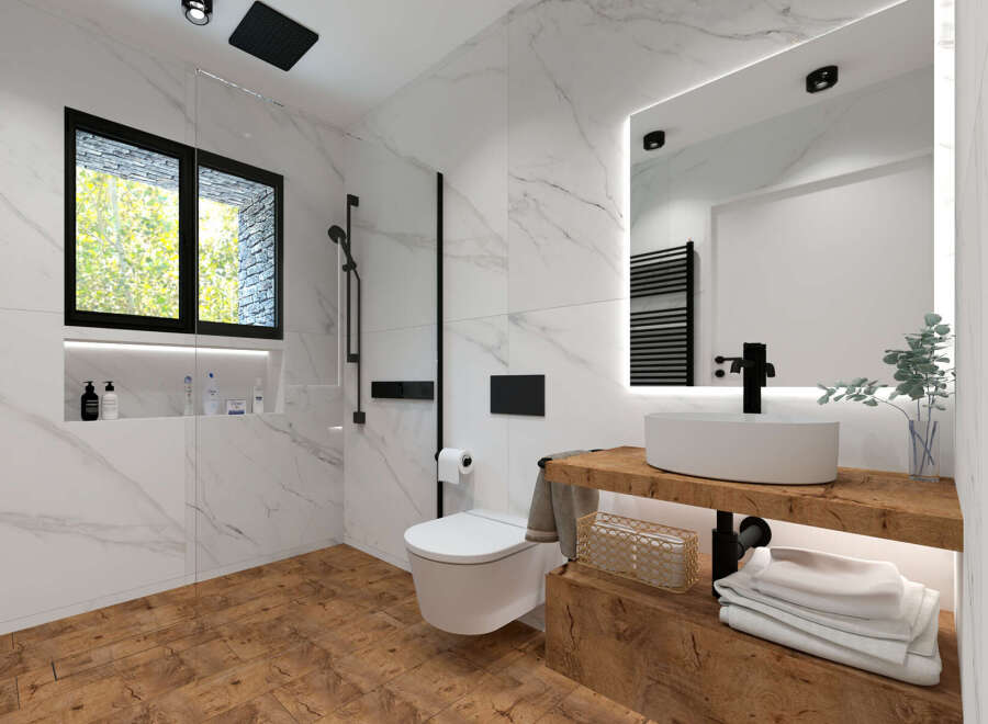 Step into luxury with this stunning bathroom design.