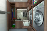 Step into a modern laundry room designed for both functionality and style.