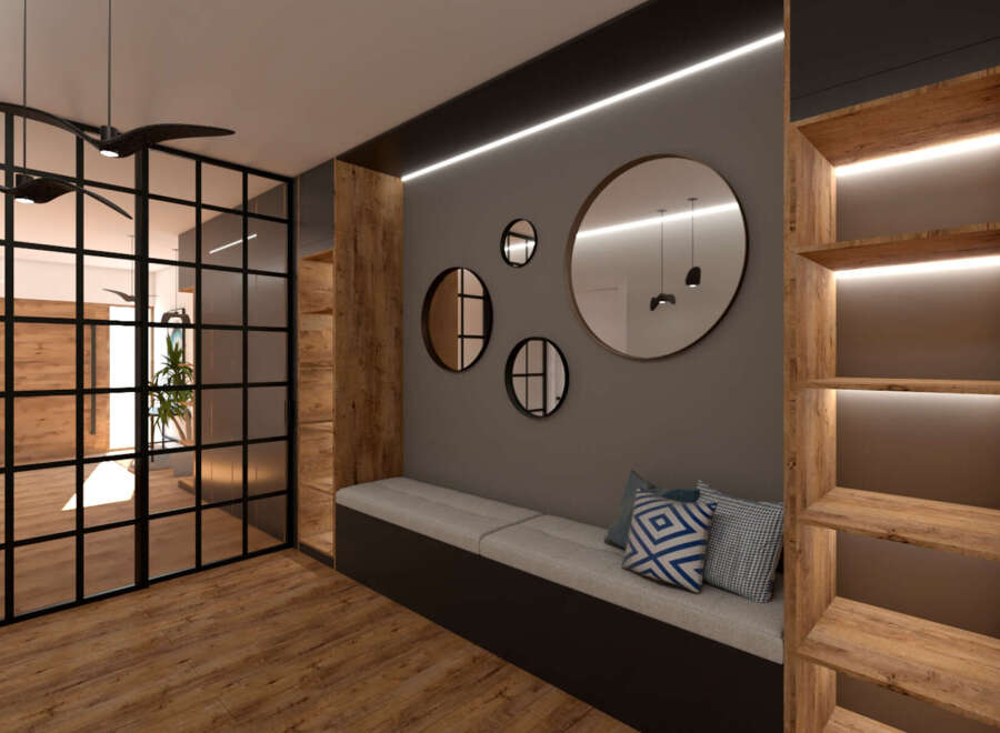 Step into luxury with this stunning entryway, showcasing a blend of modern design and natural elements.