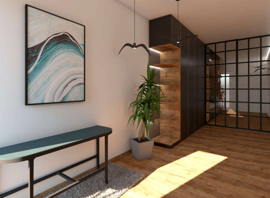 Step into modern elegance with this stunning property! Featuring a sleek entryway with a stylish console table and a captivating abstract artwork, this home exudes sophistication.