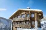 Experience the epitome of alpine luxury in this stunning wooden chalet nestled in a snowy wonderland.