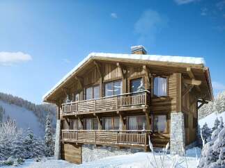 Experience the epitome of alpine luxury in this stunning wooden chalet nestled in a snowy wonderland.