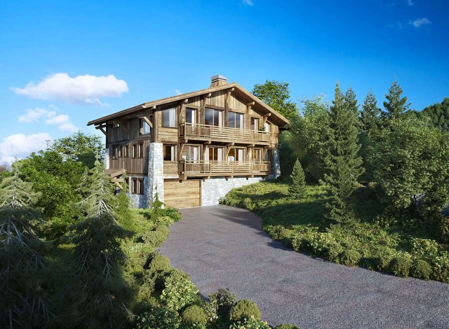 Discover the charm of this stunning wooden chalet nestled amidst lush greenery.