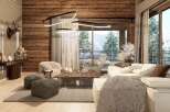 Experience luxury living in this stunning property, featuring a cozy living room with a fireplace and a breathtaking view.