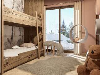 This cozy bedroom features a rustic bunk bed, perfect for a child's room or a guest space.