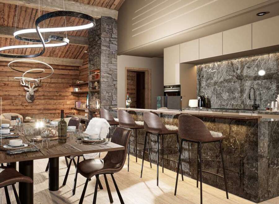 Experience luxury living in this stunning property featuring a modern kitchen with sleek countertops and high-end appliances.