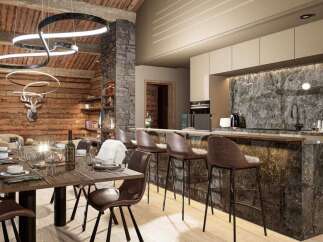Experience luxury living in this stunning property featuring a modern kitchen with sleek countertops and high-end appliances.